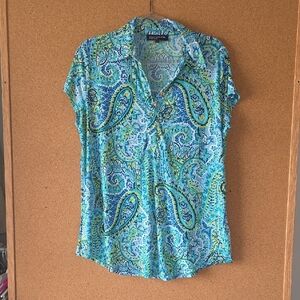 Jones New York Spring Blue and Green Paisley Blouse Sz XL